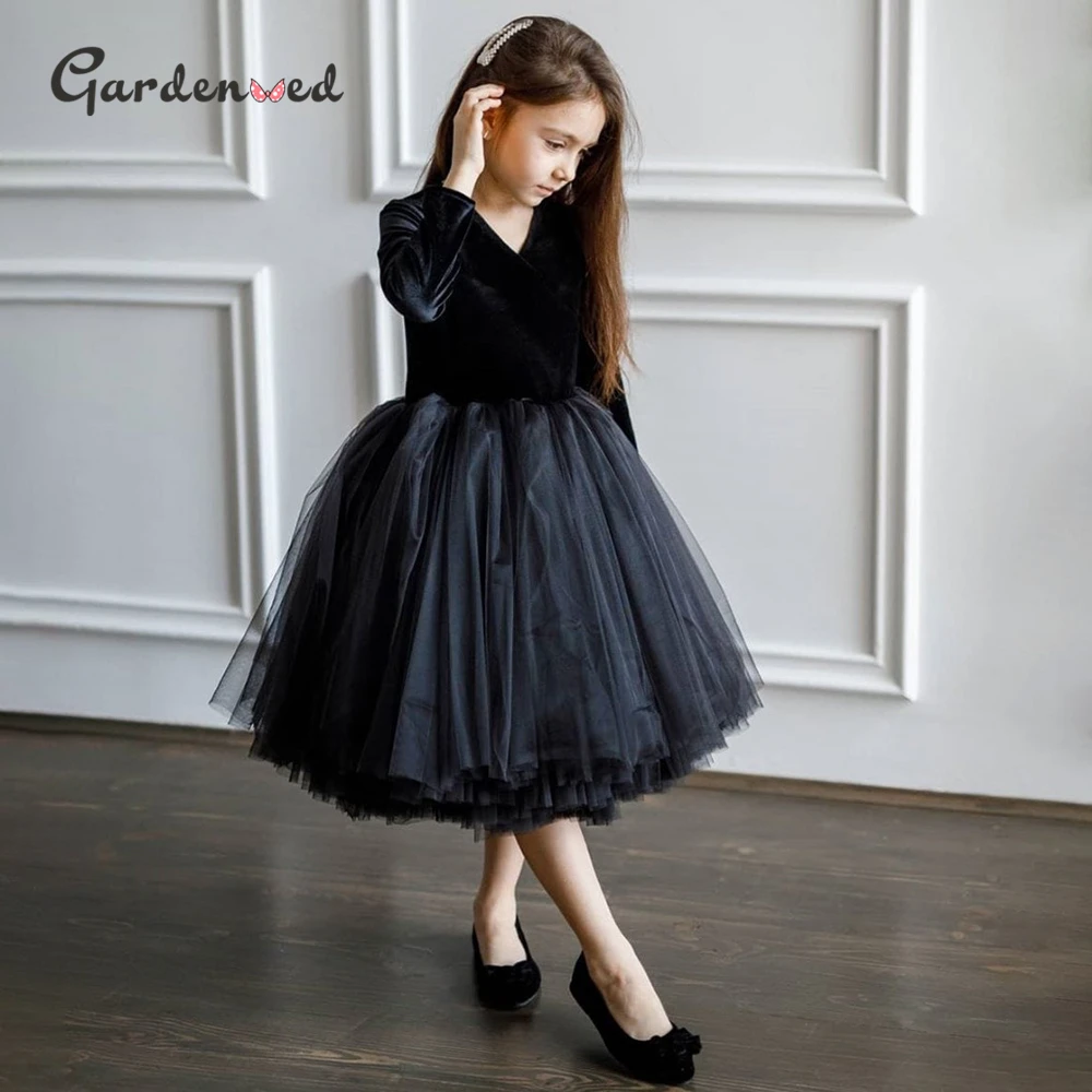 Black Velvet Flower Girl Dress Puffy Full Sleeves Girl's Wedding Dress Organza Child Dress Girl Birthday Dress Princess Dress
Black Velvet Flower Girl Dress Puffy Full Sleeves Girl's Wedding Dress Organza Child Dress Girl Birthday Dress Princess Dress