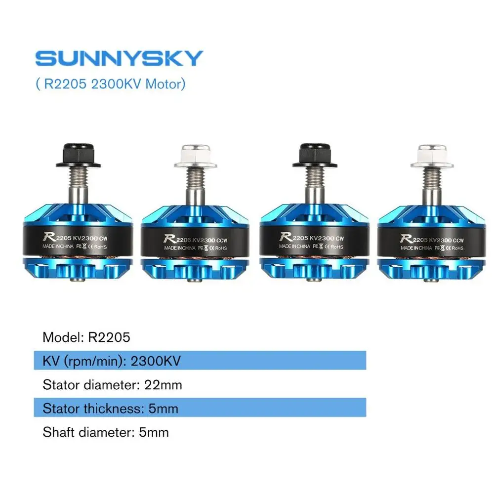 SUNNYSKY 4Pcs R2205 2300KV Racing Motor CW CCW Brushless Motor for 210 QAV250 RC FPV Racing Drone Quadcopter
SUNNYSKY 4Pcs R2205 2300KV Racing Motor CW CCW Brushless Motor for 210 QAV250 RC FPV Racing Drone Quadcopter