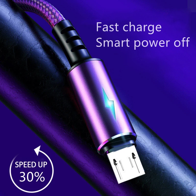 Кабель Micro USB со светодиодным индикатором 5 А для Huawei Mate 40 Samsung Xiaomi Android мобильный