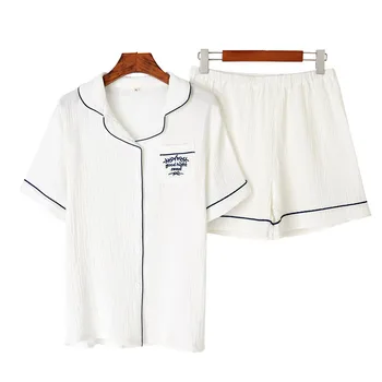 100%Cotton Home Pajama Set Summer Thin Section V-neck Short Sleeve +shorts Pajamas Sets Ladies Casual Cozy Solid Color Sleepwear 
100%Cotton Home Pajama Set Summer Thin Section V-neck Short Sleeve +shorts Pajamas Sets Ladies Casual Cozy Solid Color Sleepwear