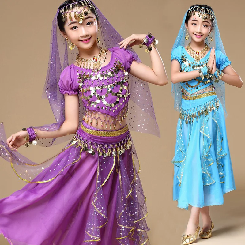 

4pcs/Set Kid Belly Dance Costumes Set Oriental Dance Costumes Bellydance Set Girls Egyptian Bollywood Indian Kids Belly Dancing