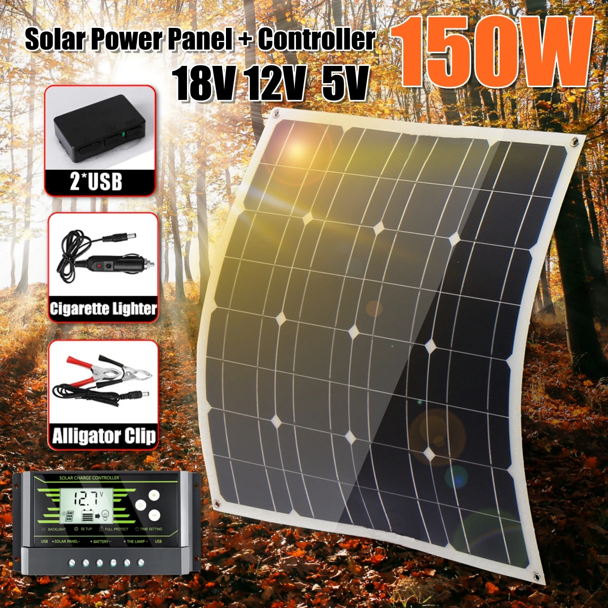 150W 18V Solar Panel Dual USB Output Solar Cells Poly Solar Panel 10/20/30A Controller for Car Yacht Battery Boat Charger
150W 18V Solar Panel Dual USB Output Solar Cells Poly Solar Panel 10/20/30A Controller for Car Yacht Battery Boat Charger