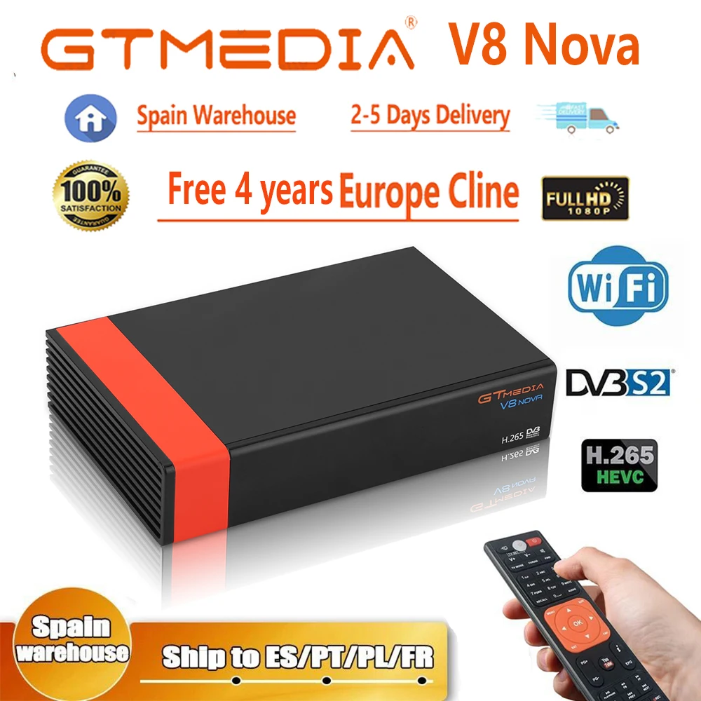 1080P HD DVB-S2 GTmedia V8 Nova Europa receptor de televisión por satélite incorporado WiFi PowerVu HEVC H.265 por Freesat V8 Su
1080P HD DVB-S2 GTmedia V8 Nova Europa receptor de televisión por satélite incorporado WiFi PowerVu HEVC H.265 por Freesat V8 Su