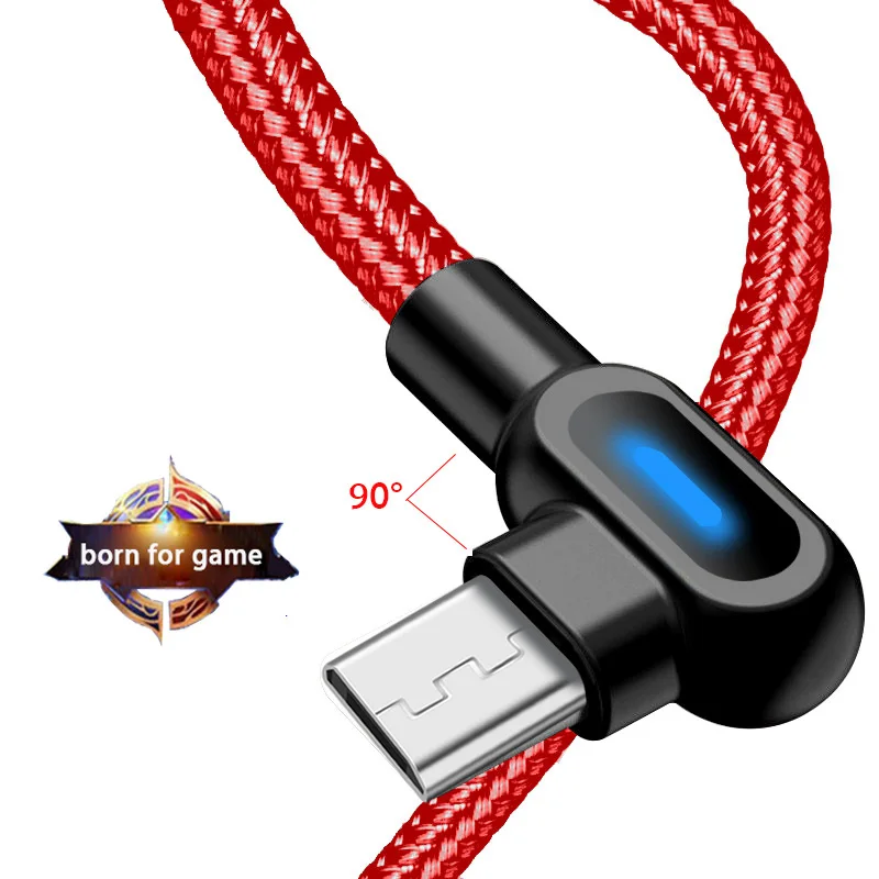 90 Degree Right Angle Micro Usb Cable Short Long Phone Charging Led Light for Xiaomi Huawei Samsung Gaming Wires 2 Meter | Мобильные