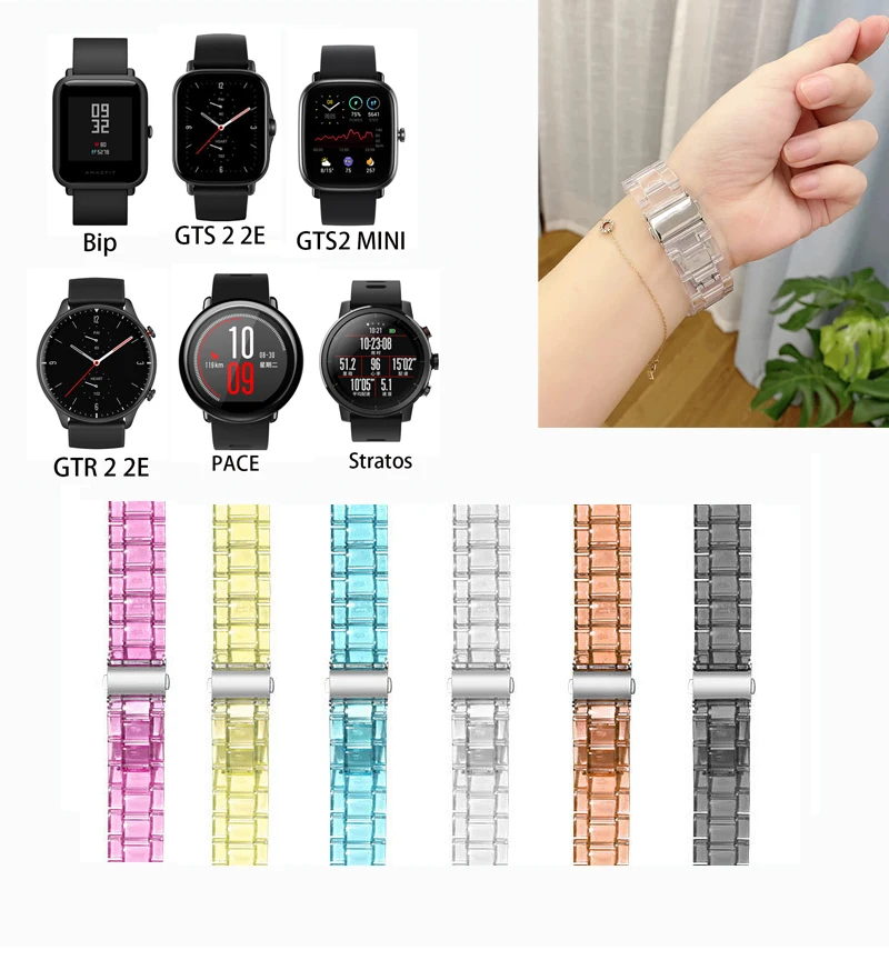 

20mm 22mm Transparent Resin Watch Strap Band for Huami Amazfit Bip U S lite GTS 2 GTR 42mm 47mm Wrist band for Amazfit PACE GTR2