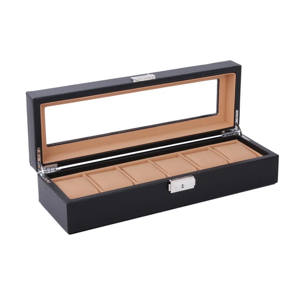 6/12 Girds Luxury Carbon Fiber Watch Box Watch Display Box Storage Holder Organizer Jewelry Dispay Watch Case for Dropshipping