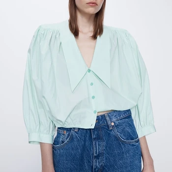 2020 Spring Summer New Pleated Decoration V-Neck Button Solid Shirt Korean Fashion Clothing Puff Sleeve Womens Tops and Blouses
2020 Spring Summer New Pleated Decoration V-Neck Button Solid Shirt Korean Fashion Clothing Puff Sleeve Womens Tops and Blouses