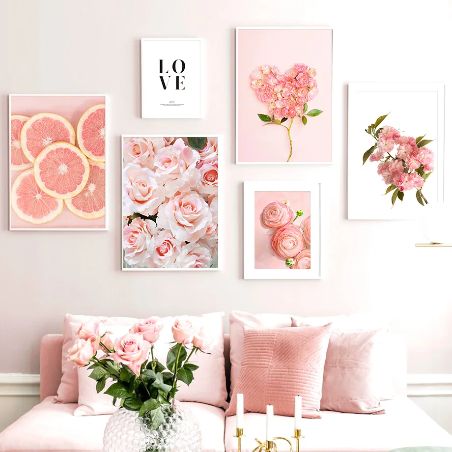 Pink Rose Orange Petal Quote Love Wall Art Canvas Painting Nordic Posters And Prints Wall Pictures For Living Room Bedroom Decor
