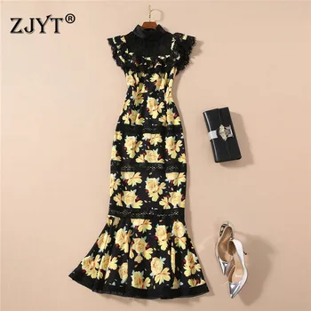 High Quality Runway Dress Summer New 2020 Woman Clothes Elegant Ruffle Lace Patchwork Floral Print Slim Midi Trumpet Dress Sexy
High Quality Runway Dress Summer New 2020 Woman Clothes Elegant Ruffle Lace Patchwork Floral Print Slim Midi Trumpet Dress Sexy