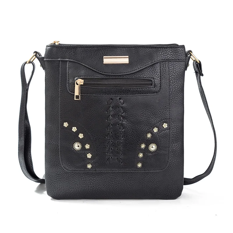 

High Quality Leather Shoulder Bag Vintage Rivet Crossbody Messenger Bags Women's Handbag Bolsa