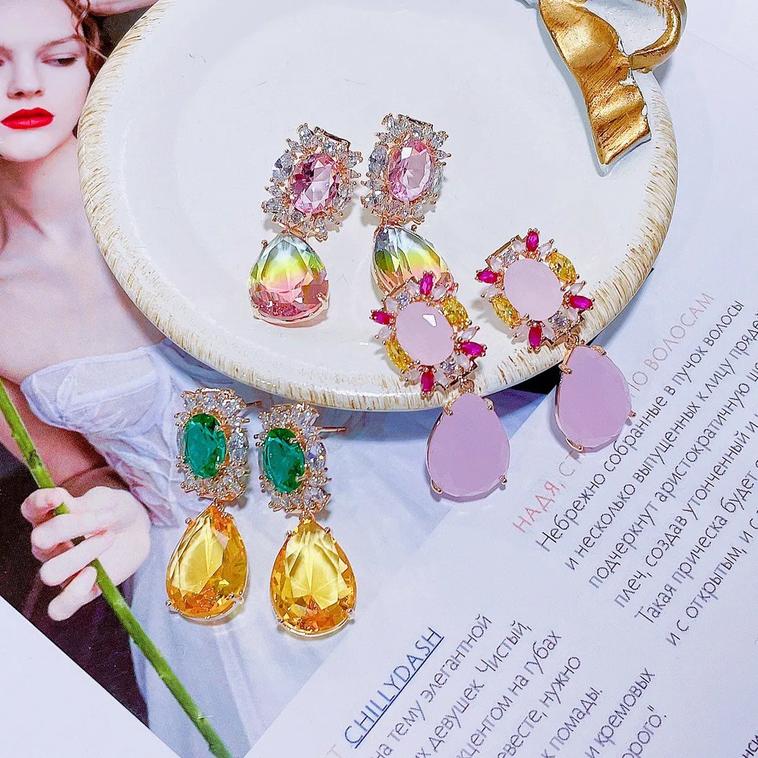 EYER New Arrival Luxury colorful water drop shiny crystal zircon fashion dangle earrings for women wedding party dating jewelry
EYER New Arrival Luxury colorful water drop shiny crystal zircon fashion dangle earrings for women wedding party dating jewelry