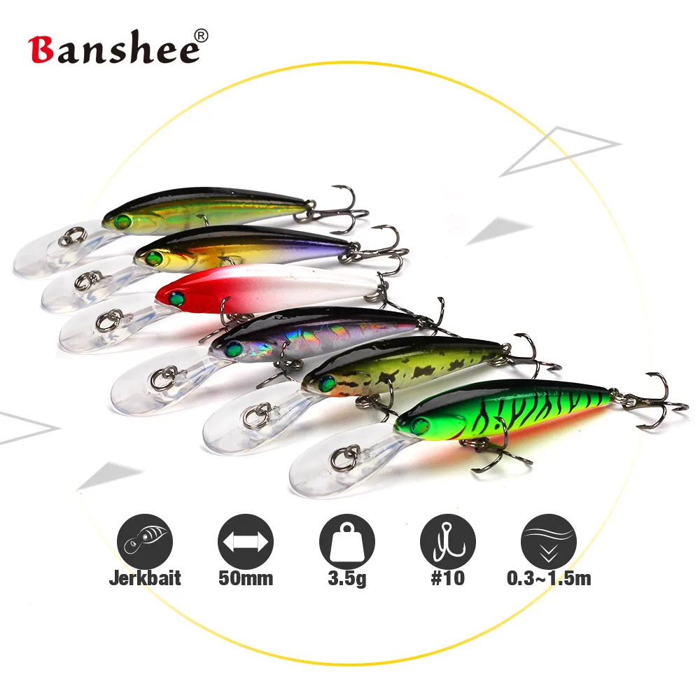 Banshee 6pcs/lot 50mm 3.5g 3D Eyes Wobbler Bass small Lure CDNA2 crankbait bass Floating Jerkbait Minnow Hard Artificial Bait
Banshee 6pcs/lot 50mm 3.5g 3D Eyes Wobbler Bass small Lure CDNA2 crankbait bass Floating Jerkbait Minnow Hard Artificial Bait