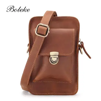 

BOLEKE 2018 NEW Genuine Leather Vintage Waist Packs Men Travel Fanny Pack Belt Loops Hip Bum Bag Waist Bag Mobile Phone Pouch