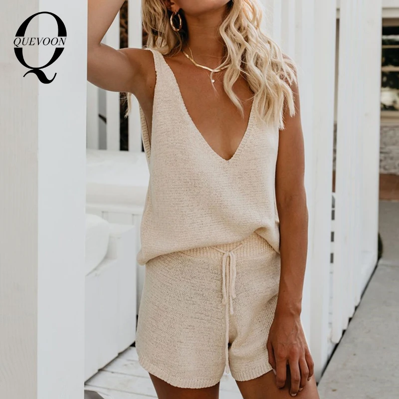 QUEVOON Matching Sets Women Solid Sleeveless Deep V Backless Tank Tops and Lace Up High Waist Shorts Suits 2 Pieces Set Mujer
QUEVOON Matching Sets Women Solid Sleeveless Deep V Backless Tank Tops and Lace Up High Waist Shorts Suits 2 Pieces Set Mujer