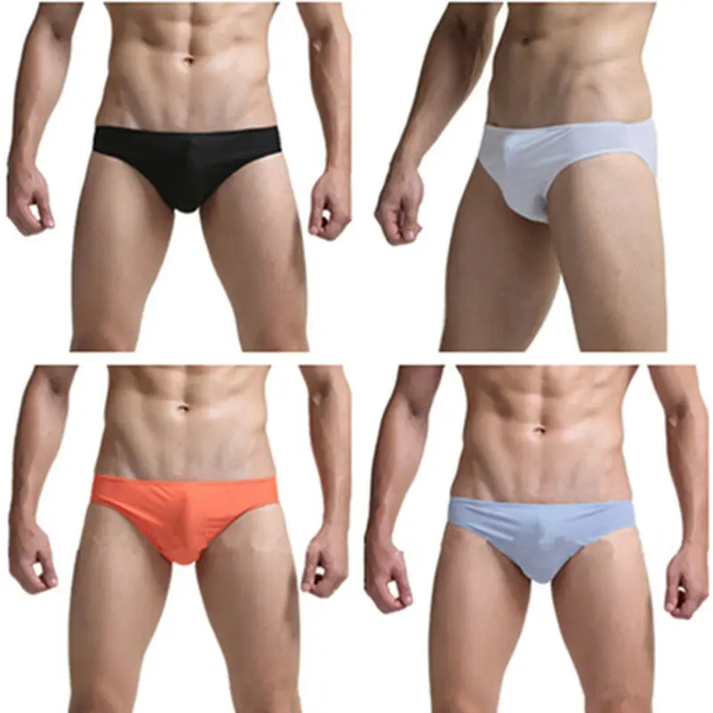 Men's Low-waist Ice Silk Mini Briefs Underwear Sexy Breathable Underpants Mens Thong G String Bikini Bottom Swimwear | Спорт и