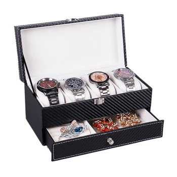 Double PU Leather Box 4 Plaid Watch Storage Box Storage and Display Box Jewelry Storage Box Black+Cream-Colored
Double PU Leather Box 4 Plaid Watch Storage Box Storage and Display Box Jewelry Storage Box Black+Cream-Colored