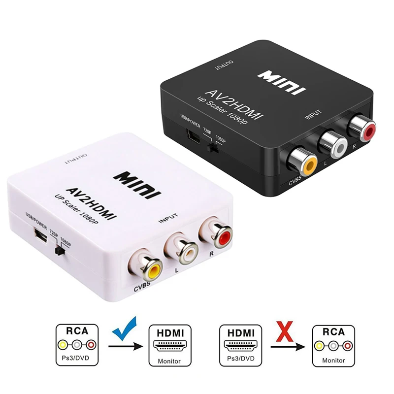 Mini AV to HDMI Converter Device AV CVBS 3RCA to HDMI Converter Box 1080P Video AV2HDMI Converter For HDTV For PS3/PS4 DVD PC
Mini AV to HDMI Converter Device AV CVBS 3RCA to HDMI Converter Box 1080P Video AV2HDMI Converter For HDTV For PS3/PS4 DVD PC