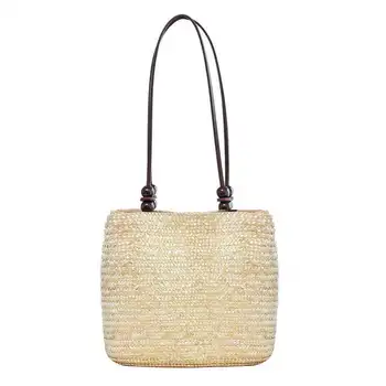 Women Woven Tote Straw Shoulder Handbag Beach Rattan Bag, Beige
Women Woven Tote Straw Shoulder Handbag Beach Rattan Bag, Beige