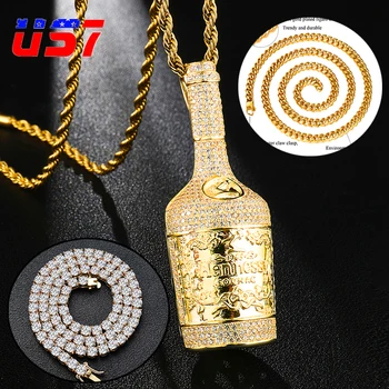 US7 Iced Out Champagne Bottle Pendants Necklaces Copper Shiny Rapper Wine Bottle Necklace Hip Hop Tennis Chain Men Jewelry
US7 Iced Out Champagne Bottle Pendants Necklaces Copper Shiny Rapper Wine Bottle Necklace Hip Hop Tennis Chain Men Jewelry