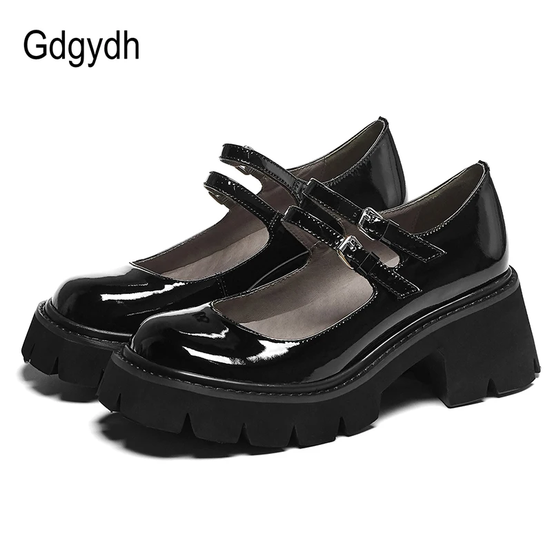 Женские лакированные туфли Gdgydh черные удобные офисные мэри джейн на платформе и
