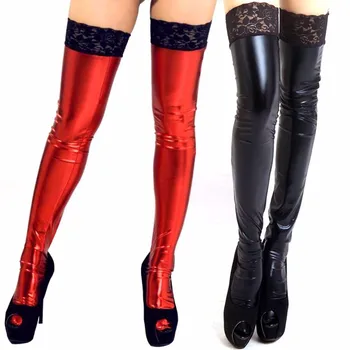 Sexy PU Leather Latex Stockings Shiny Thigh High Stocking Women Lace Side Top Stay Up Stocking Leather Over Knee Stockings 
Sexy PU Leather Latex Stockings Shiny Thigh High Stocking Women Lace Side Top Stay Up Stocking Leather Over Knee Stockings