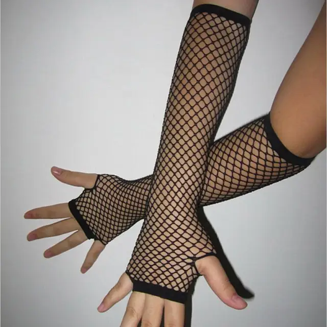 Gants longs sans doigts en résille néon pour femmes, manchette de bras, tenue de fête, robe de paupières, sexy, beaux gants en maille, noir Emo Access, nouveau, 2023 2