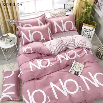 

Duvet Cover Set Double Queen Twin Art Pink Aphabet Bedspread Teens Single Bed Sheet Pillowcases 4pcs Bedding Set Family