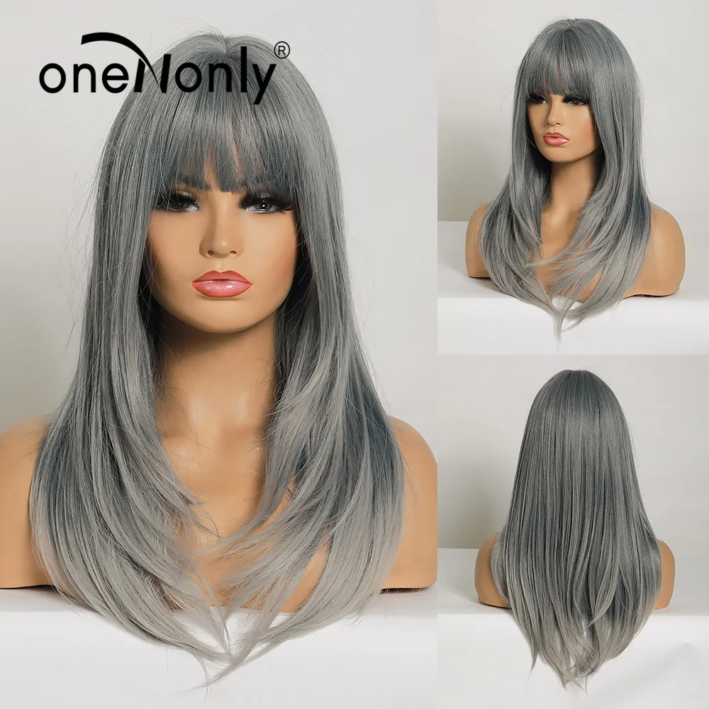 oneNonly Ombre Synthetic Wigs Ash Blue Medium Straight Hair Wig with Bangs for White Black Women Heat Resistant Free Shipping
oneNonly Ombre Synthetic Wigs Ash Blue Medium Straight Hair Wig with Bangs for White Black Women Heat Resistant Free Shipping