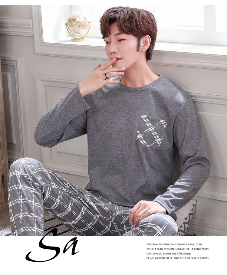 Plus Size 5XL Men's Pajamas Homewear Autumn Cotton Pajamas Set with Pants Male Sleepwear Long Sleeve Cotton Home Clothes for Men Plus Size 5XL Men's Pajamas Homewear Autumn Cotton Pajamas Set with Pants Male Sleepwear Long Sleeve Cotton Home Clothes for Men