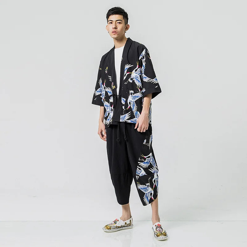 Summer New Men Printed Crane Robe 2PCS Suit Retro Chinese Style HanFu Set Cotton Linen Male Tang Clothing Kimono Cardigan Sets
Summer New Men Printed Crane Robe 2PCS Suit Retro Chinese Style HanFu Set Cotton Linen Male Tang Clothing Kimono Cardigan Sets