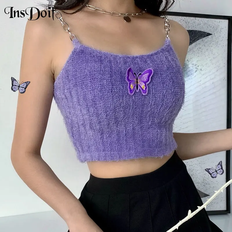 InsDoit Gothic Punk Purple Basic Tank Tops Streetwear Harajuku Butterfly Embroidery Crop Tops Women Sexy Metal Chain Straps Tops
InsDoit Gothic Punk Purple Basic Tank Tops Streetwear Harajuku Butterfly Embroidery Crop Tops Women Sexy Metal Chain Straps Tops