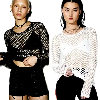 

Womens Fishnet Exposed Fishnet T-Shirt Hipsters Vintage Gothic Casual Tops Loose Summer Fashion Sheer Mesh Tops T Shirt 2019