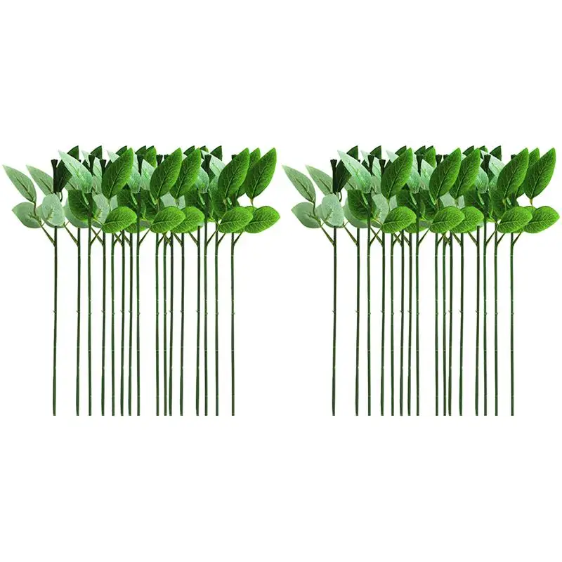 

40 Pcs Artificial Rose Stems DIY Floral Arrangement Floral Stem With Leaves Single Rose Stalk With Leaves