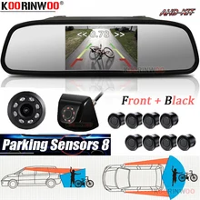 Koorinwoo Parktronic For Car alarm Radar detector 4 Parking sensors 8 Reverse start stop With Mirror monitor Rear camera Front