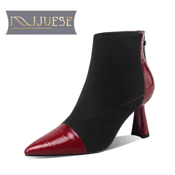 MLJUESE 2021 women Ankle boots Patent Leather Winter short plush Pointed Toe Zipper Mixed Colors High heels female boots size 39
MLJUESE 2021 women Ankle boots Patent Leather Winter short plush Pointed Toe Zipper Mixed Colors High heels female boots size 39