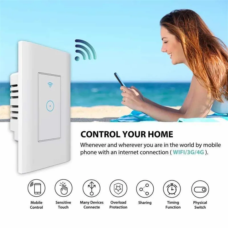 WiFi Touch Switch Glass Touch Screen Panel Wireless Wall Switch Timing Control Alexa Echo Google Home Voice Control Glass Panel
WiFi Touch Switch Glass Touch Screen Panel Wireless Wall Switch Timing Control Alexa Echo Google Home Voice Control Glass Panel