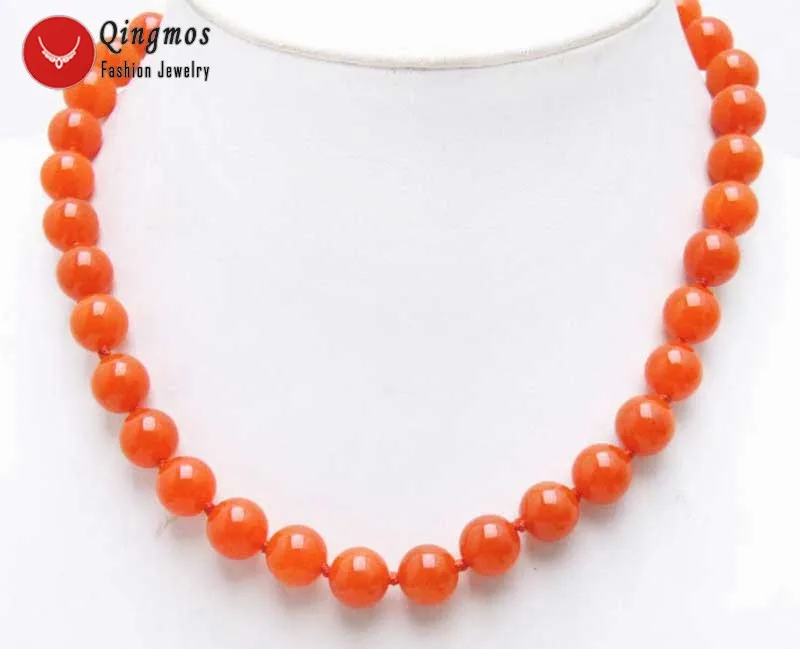 

Qingmos Genuine Natural Red Jades Necklace for Women with 10mm Round Natural China Red Jades Beads Stone Chokers 17" nec5988