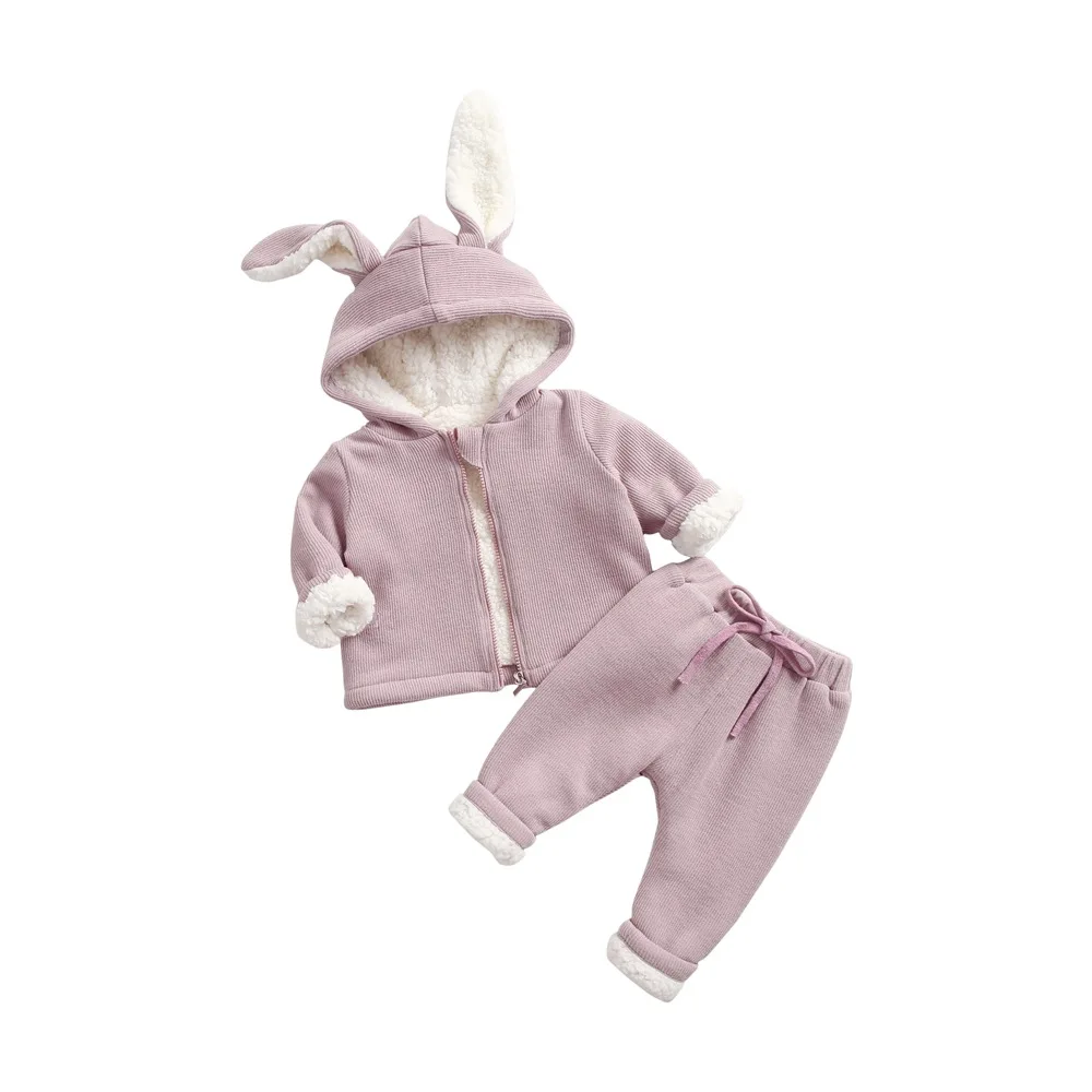 

Baby Children Girls Clothing sets Boys Rabbit Ears Hooded Warm Coat Tops+Pants Long Sleeve Autumn Winter Kids Outfits Set 6M-6T
