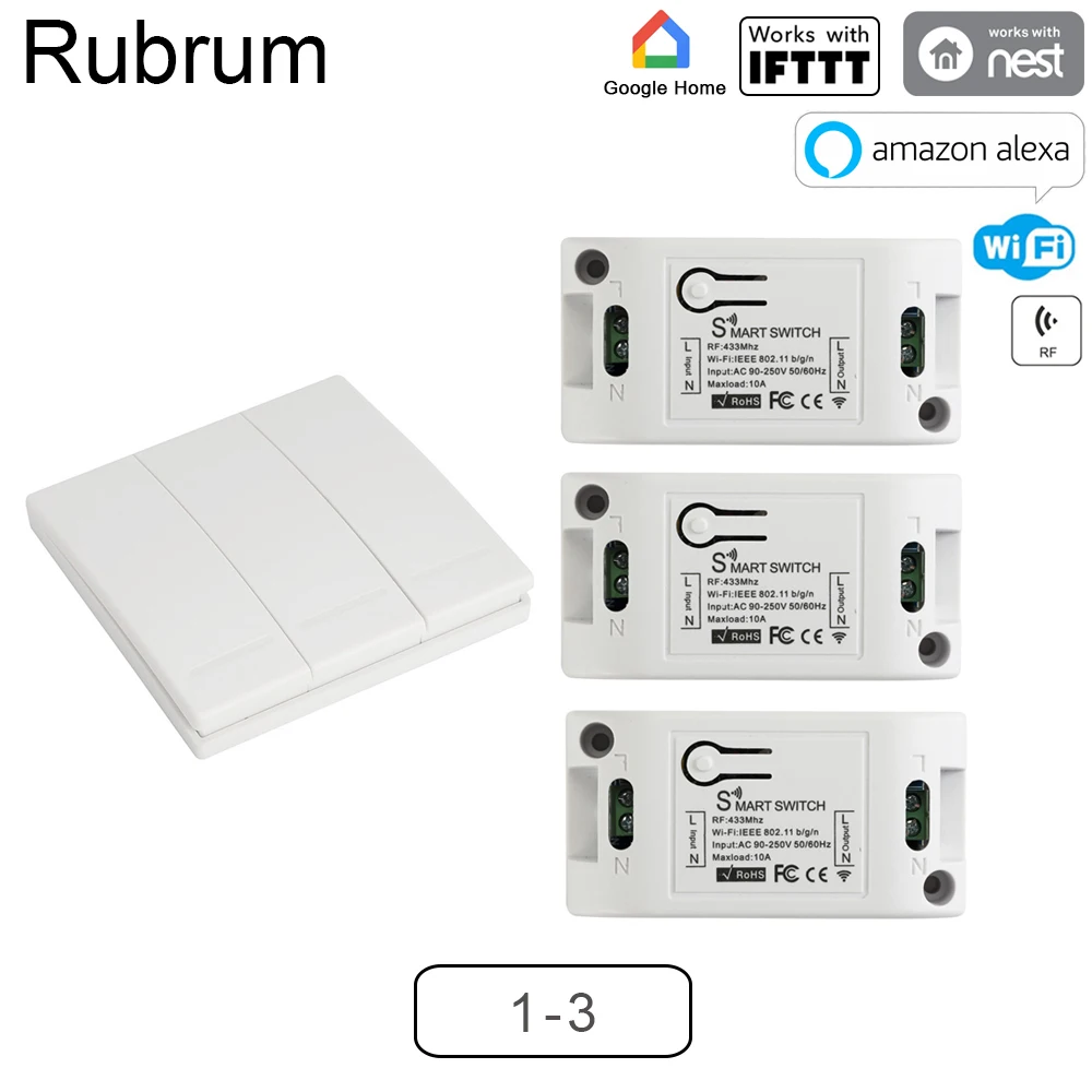 Rubrum WiFi Push Switch Light 433Mhz Wall Remote Relay Timer Module Automation Tuya Smart Life APP For Google Home Amazon Alexa
Rubrum WiFi Push Switch Light 433Mhz Wall Remote Relay Timer Module Automation Tuya Smart Life APP For Google Home Amazon Alexa