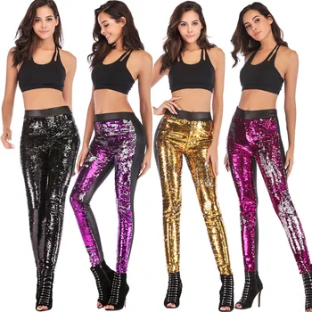 Best selling fashion trend of the new European and American style spring and autumn sequined leggings leather-like panel discolo
Best selling fashion trend of the new European and American style spring and autumn sequined leggings leather-like panel discolo