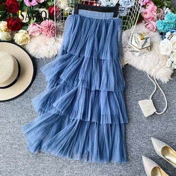Women Streetwear Fashion Cascade Ruffle Layer Basics Skirt 2020 Summert High Waist Casual Medium Long Ladies Mesh Pleate Skirts 
Women Streetwear Fashion Cascade Ruffle Layer Basics Skirt 2020 Summert High Waist Casual Medium Long Ladies Mesh Pleate Skirts