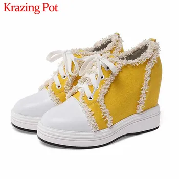 Krazing Pot sweet vitality maiden wedges thick bottom mixed colors cow leather round toe autumn fashion lace up women pumps L03
Krazing Pot sweet vitality maiden wedges thick bottom mixed colors cow leather round toe autumn fashion lace up women pumps L03