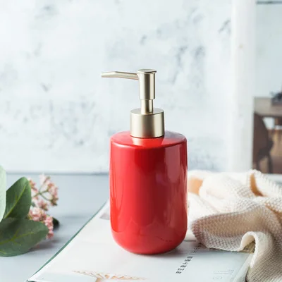

Bathroom Accessories 420ml Ceramic Liquid Soap Dispenser Gold Pressing Head Hand Sanitizer Bottle Shower Gel Shampoo Bottle
