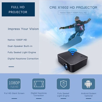CRE X1602 Full HD 1080P Projector 3600 Lumens Cinema Proyector Beamer Android WiFi HDMI USB 4k Support smart FHD projector
CRE X1602 Full HD 1080P Projector 3600 Lumens Cinema Proyector Beamer Android WiFi HDMI USB 4k Support smart FHD projector