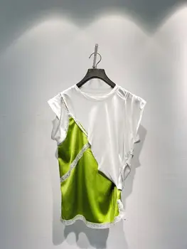 Women T-shirt 2020 Spring and Summer New Fake Two-piece Stitching Sleeveless Lace Edge T-shirt Tops Women
Women T-shirt 2020 Spring and Summer New Fake Two-piece Stitching Sleeveless Lace Edge T-shirt Tops Women