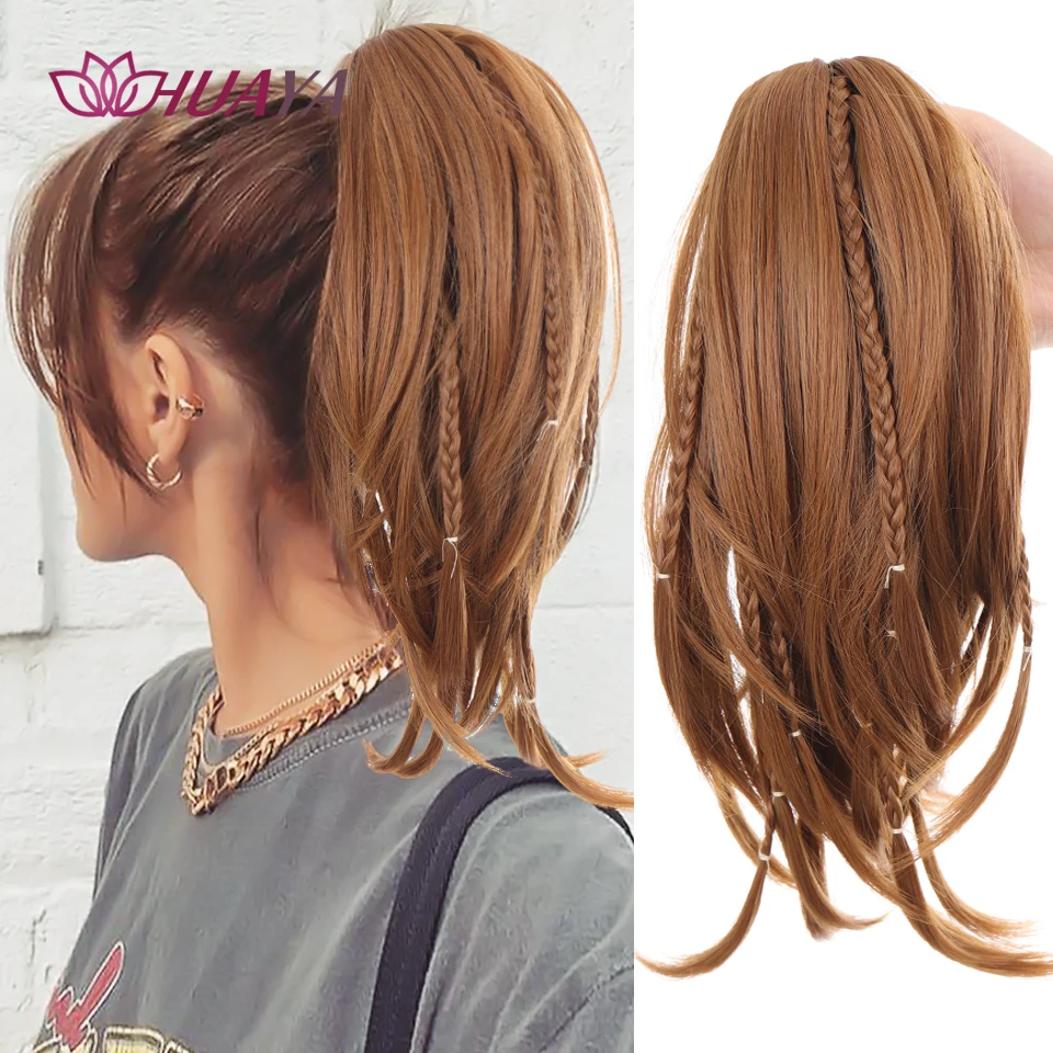 HUAYA Synthetic Short Straight Ponytail Clip in Hair Extension Claw Pony Tail for Women Heat Resistant Fake |