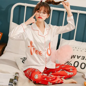 Ice Silk Pajamas Women's Home Clothing Simulation Silk Long-sleeved Thin Section Students Japanese Pajamas 
Ice Silk Pajamas Women's Home Clothing Simulation Silk Long-sleeved Thin Section Students Japanese Pajamas