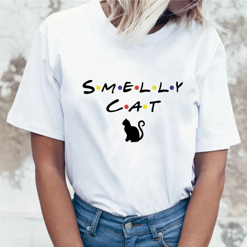Футболка с принтом smellty cat и надписью футболки графическим рисунком женская