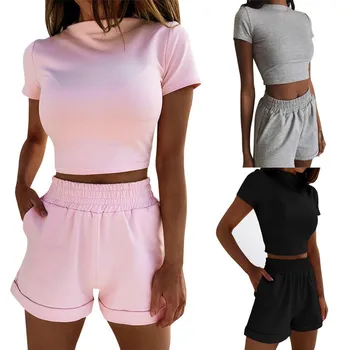 Summer Solid Short Sleeve Women's Two Piece Sets 2020 Casual Crop Tops And Short Pants Sets Fahsion Simple Pocket Two Piece Sets
Summer Solid Short Sleeve Women's Two Piece Sets 2020 Casual Crop Tops And Short Pants Sets Fahsion Simple Pocket Two Piece Sets