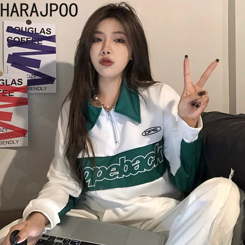 Женская винтажная Толстовка Harajpoo в стиле Харадзюку Осень-зима 2021 корейский принт